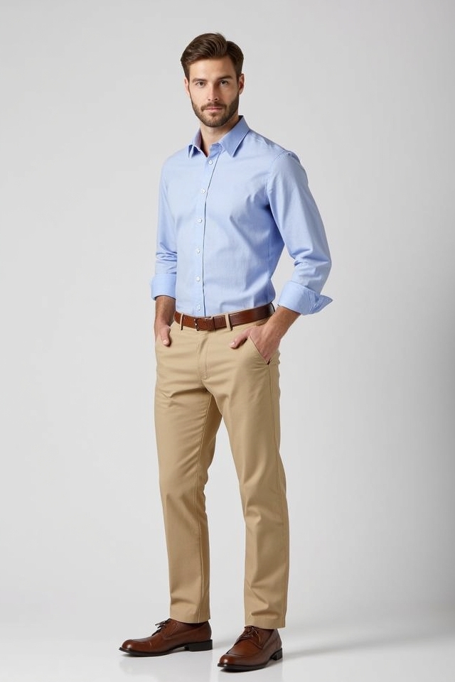beige chinos blue oxford
