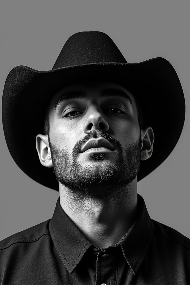 black cowboy monochrome ensemble