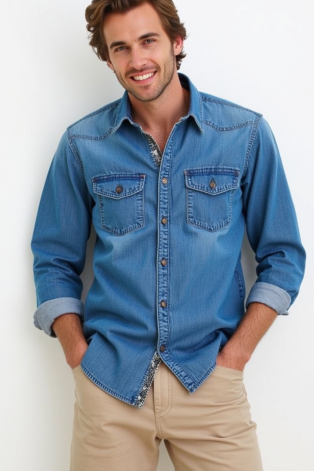 blue denim shirt chinos