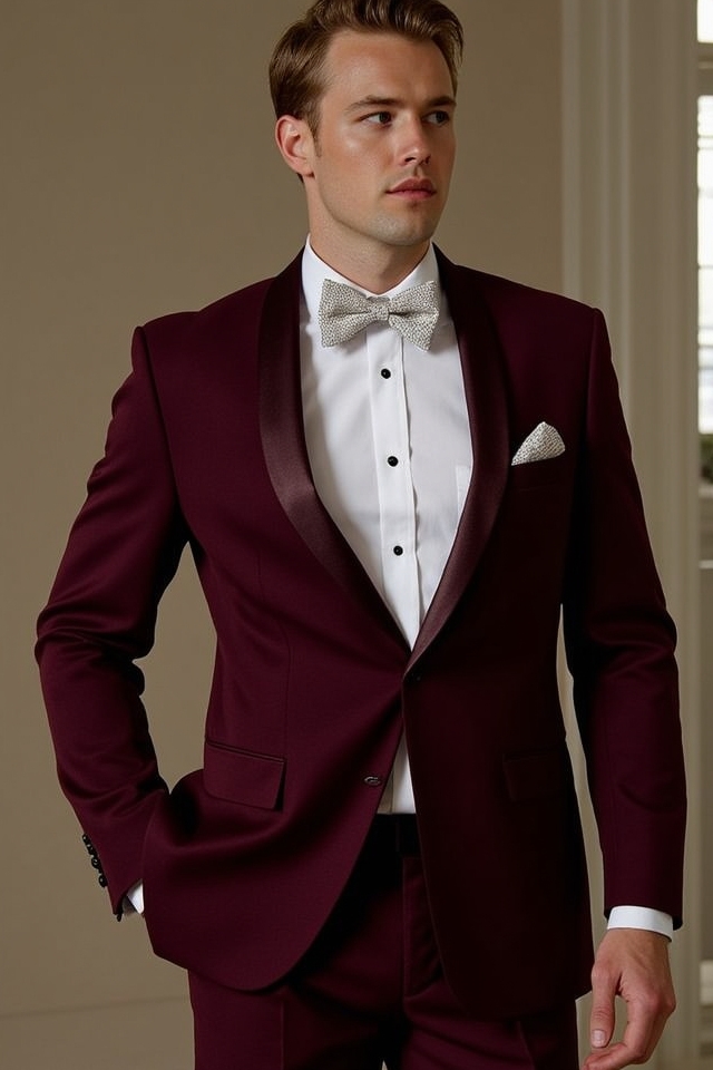 bold elegant burgundy tuxedo