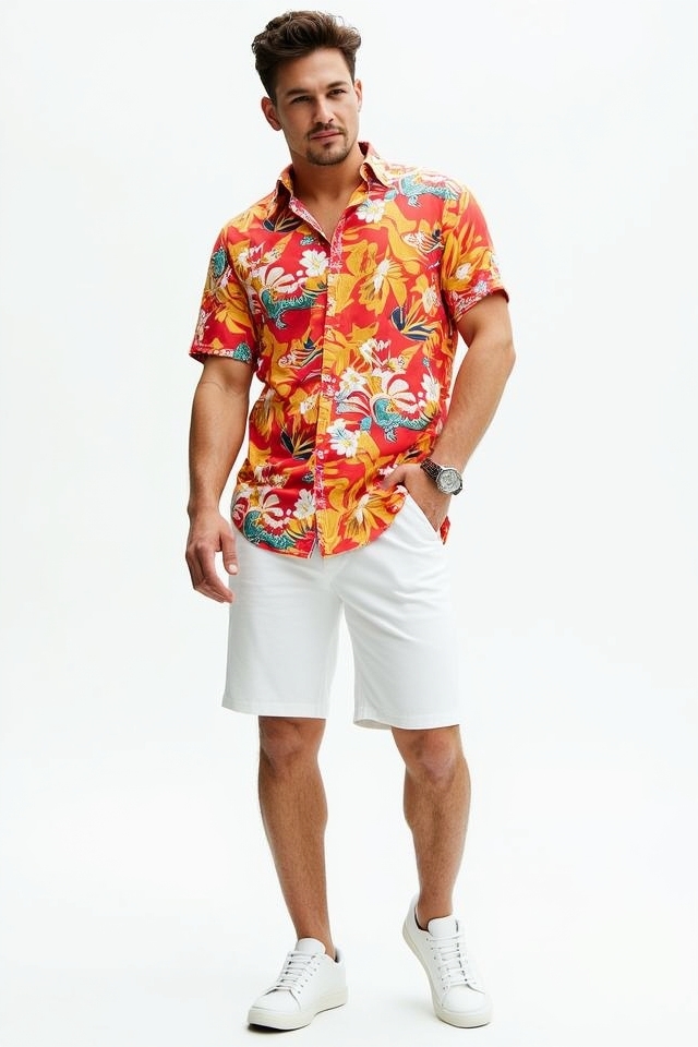 bold hawaiian shirt combo