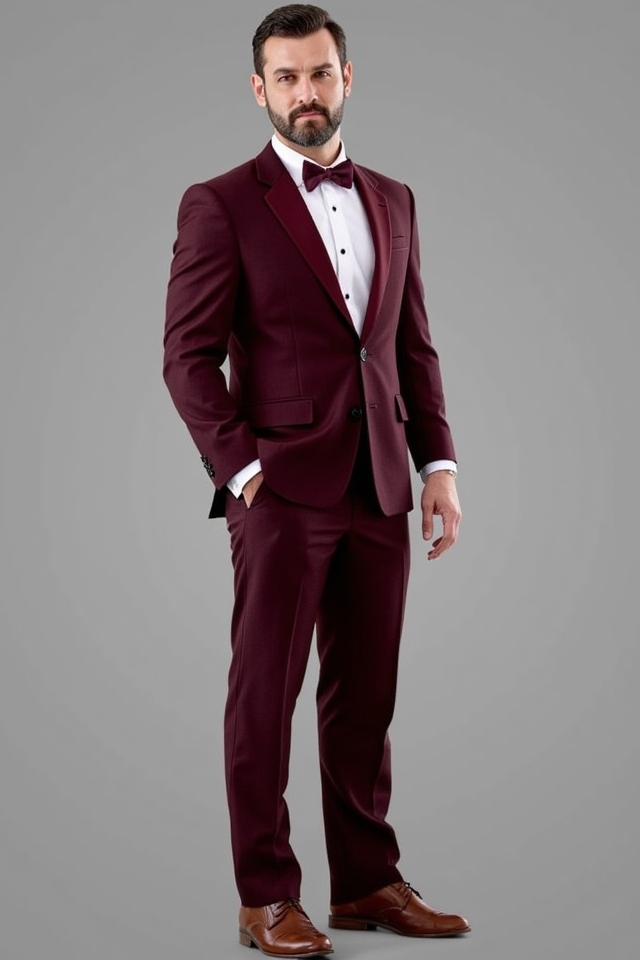 bold maroon formal ensemble