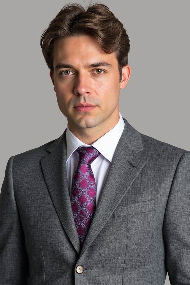 bold patterned grey suit