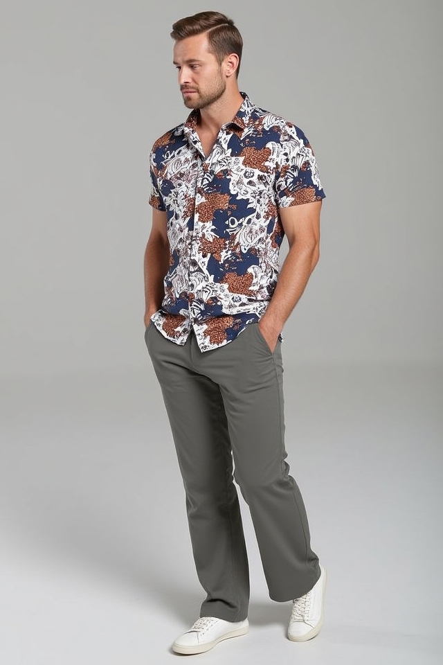 bold patterned shirt look