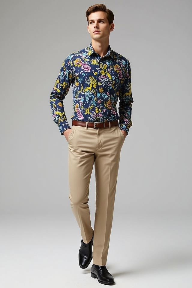 bold patterned shirt outfit