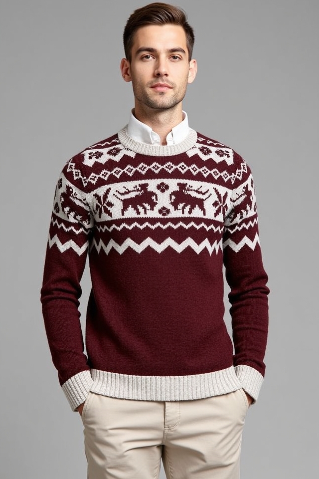 bold patterned sweater outfit