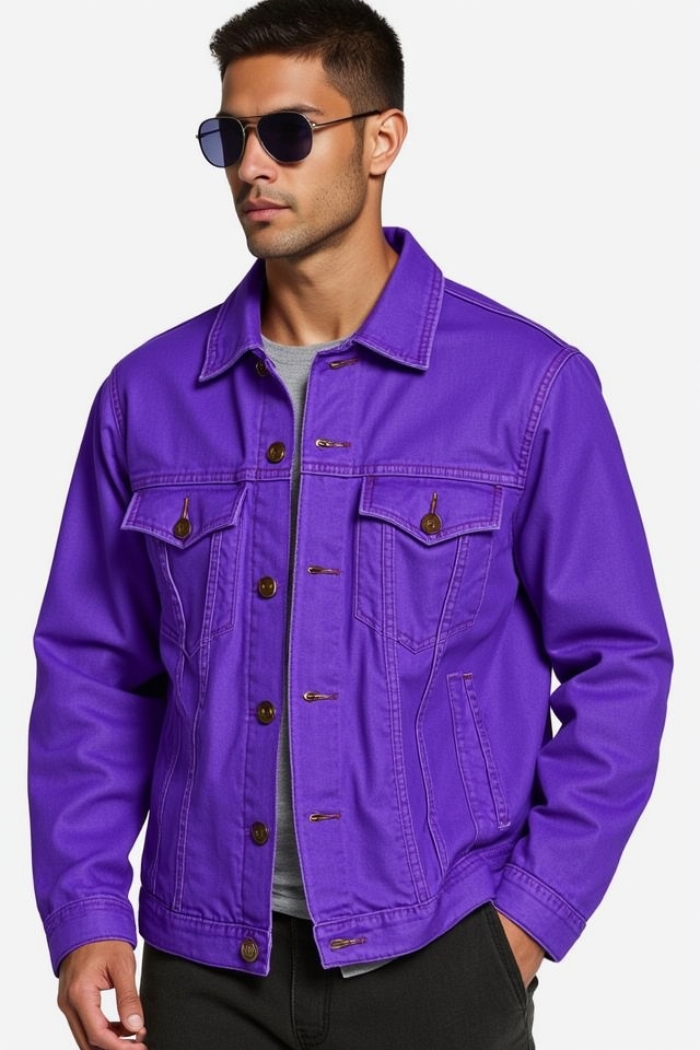 bold purple denim jacket