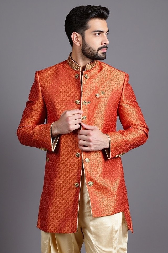bold silk kurta ensemble