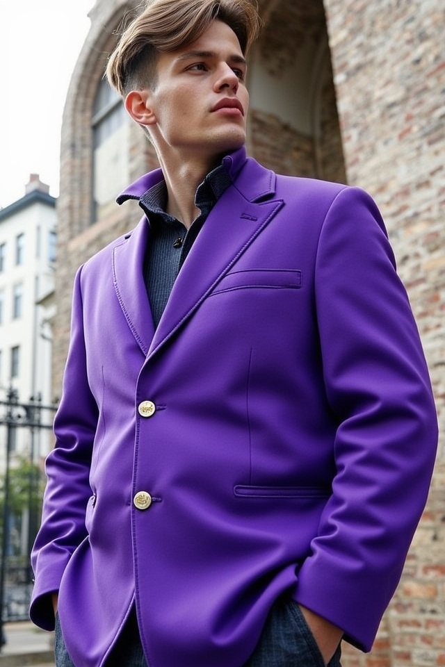 bold violet outerwear flair