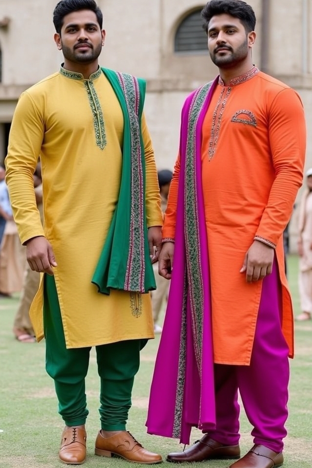 bright kurta contrasting dupatta