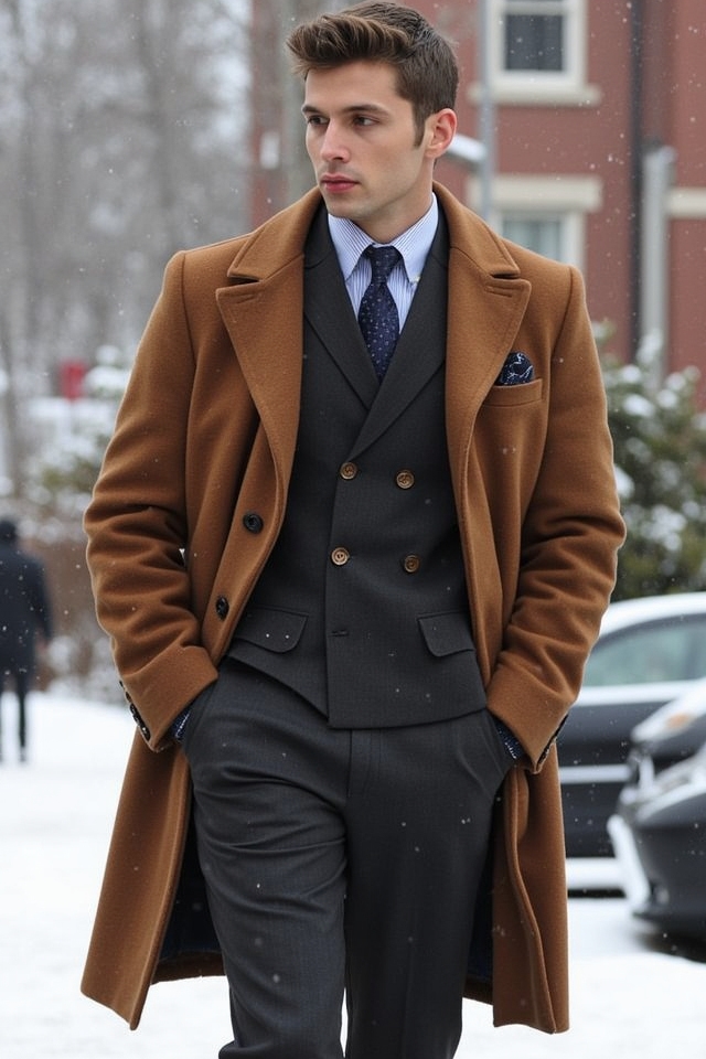 brown overcoat winter elegance