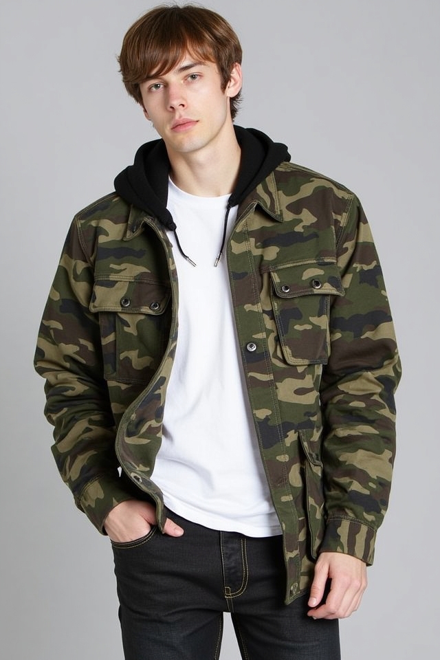 camo jacket skater layering