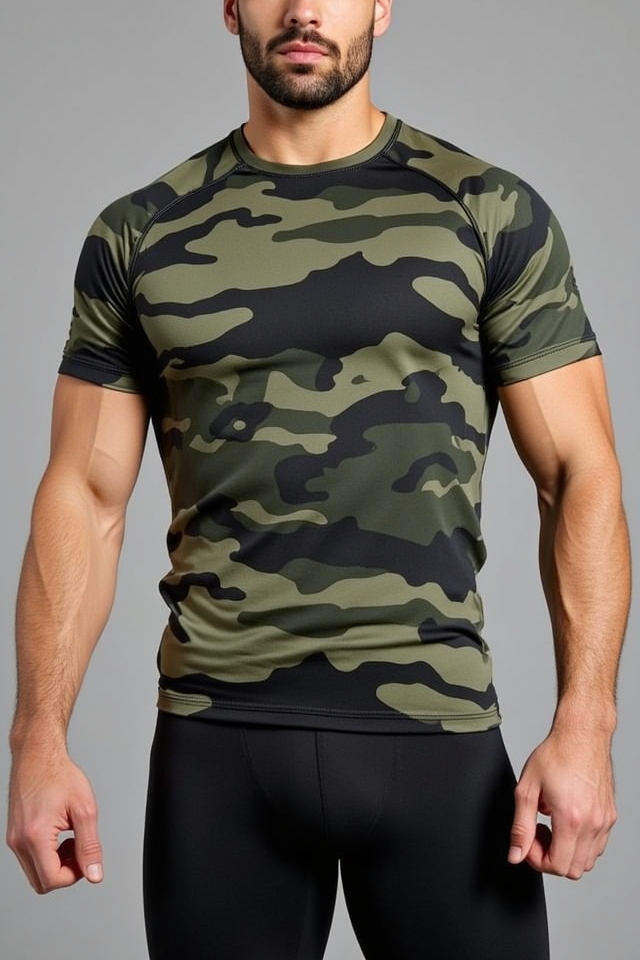 camo top black pants