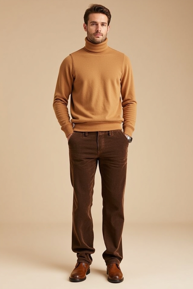 caramel turtleneck brown corduroys