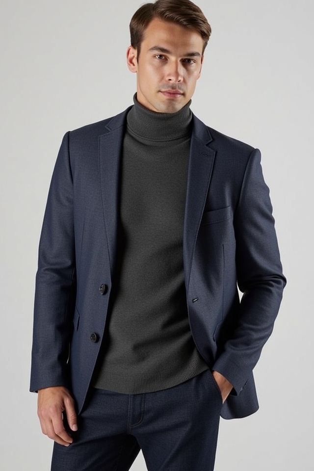 casual blazer turtleneck outfit