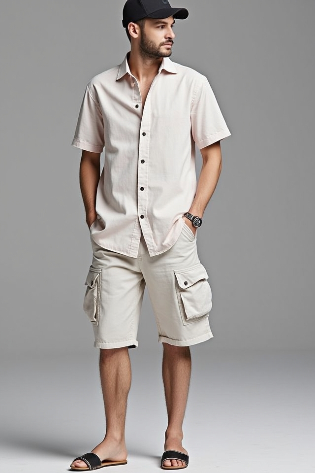 casual button up cargo shorts