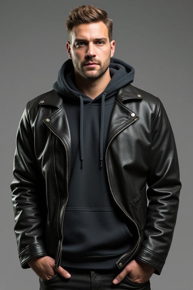 casual hoodie leather outfit