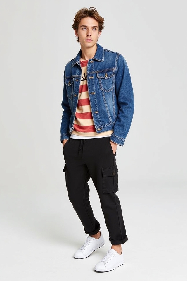 casual jersey denim layering
