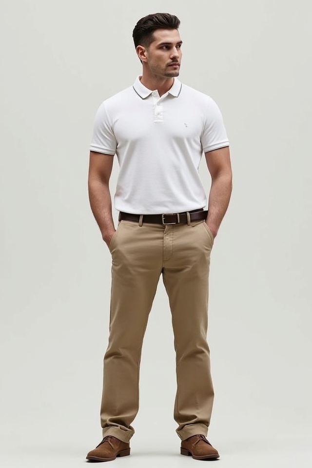 casual khaki polo outfit