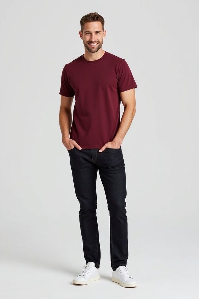 casual maroon t shirt combo