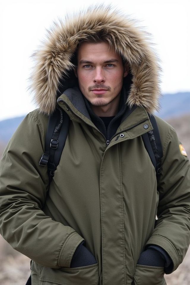 casual rugged parka outfit