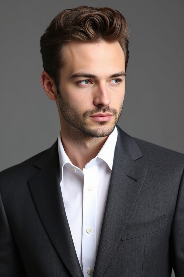 charcoal suit crisp white