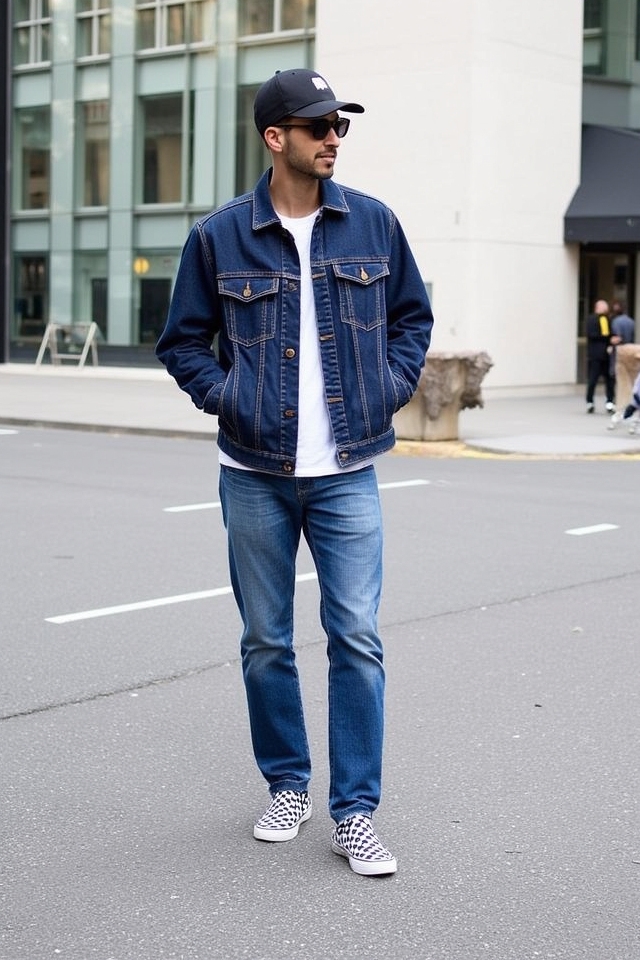 checkerboard vans denim ensemble