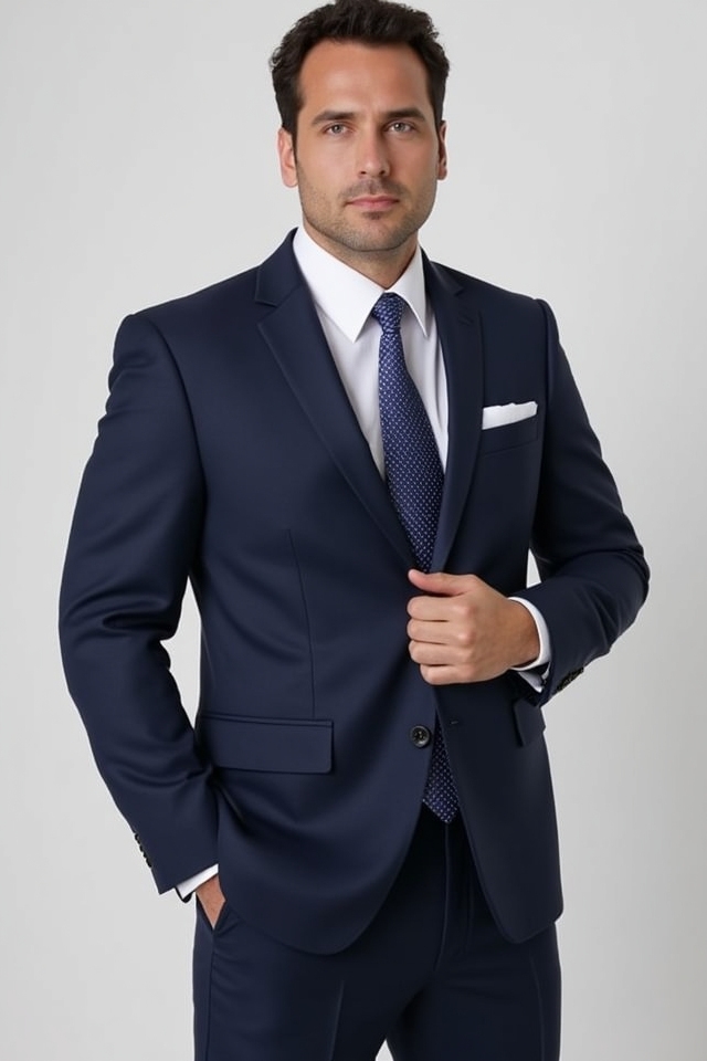 classic navy suit ensemble