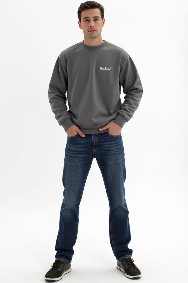classic neutral sweatshirt jeans