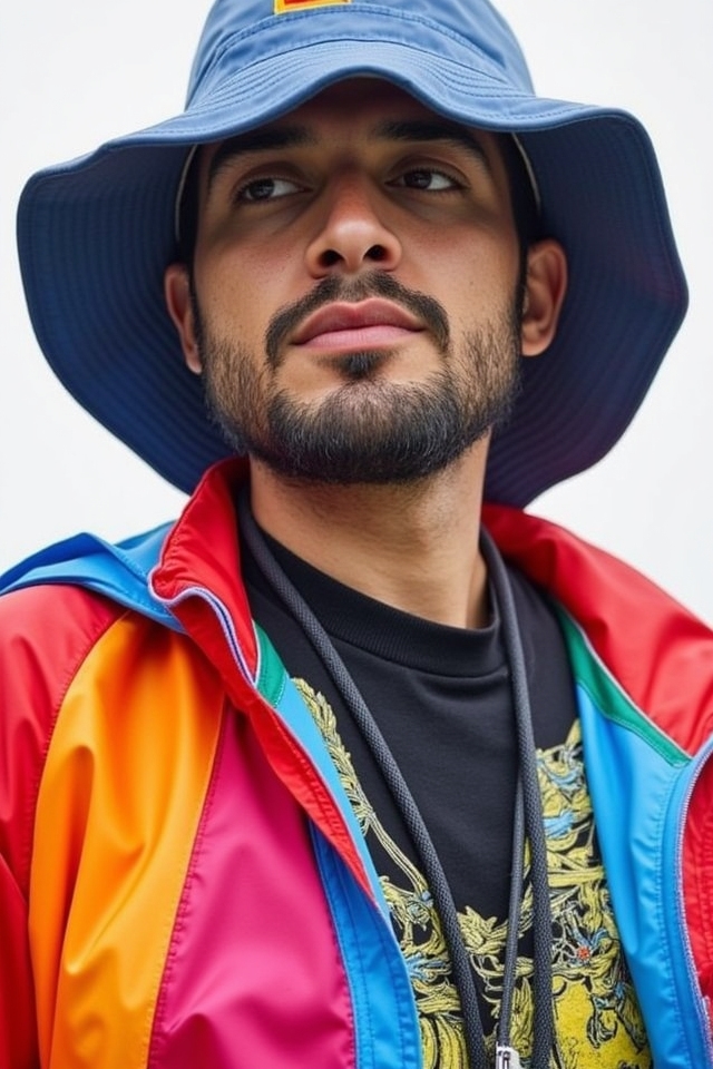 colorful windbreaker bucket hat