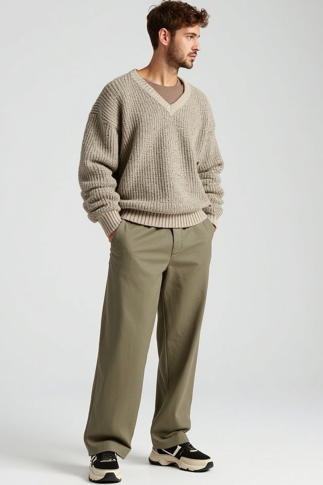 cozy oversized chinos pairing