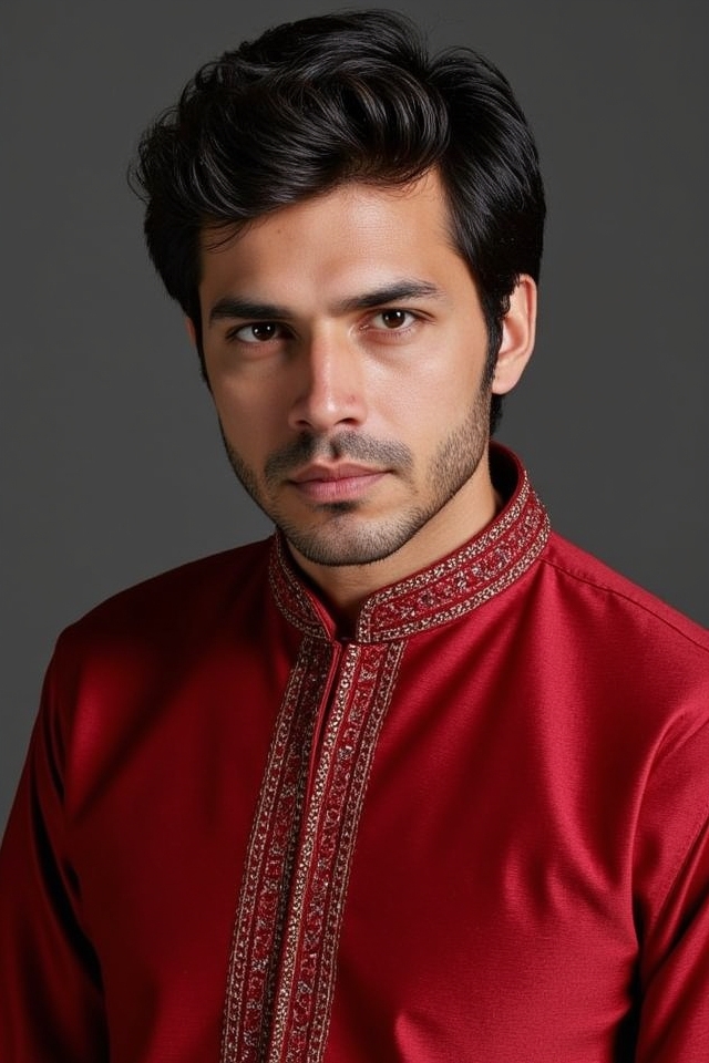 deep red ornate kurta