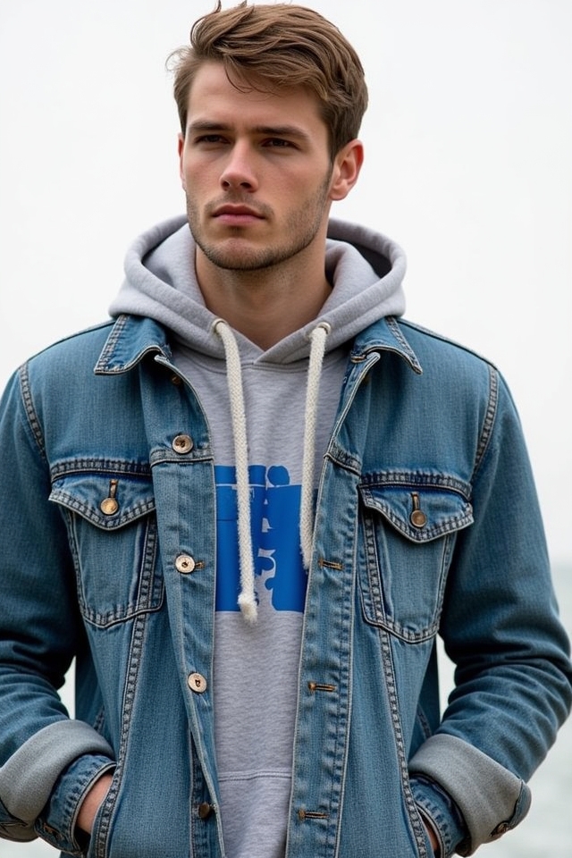 denim jacket over hoodie