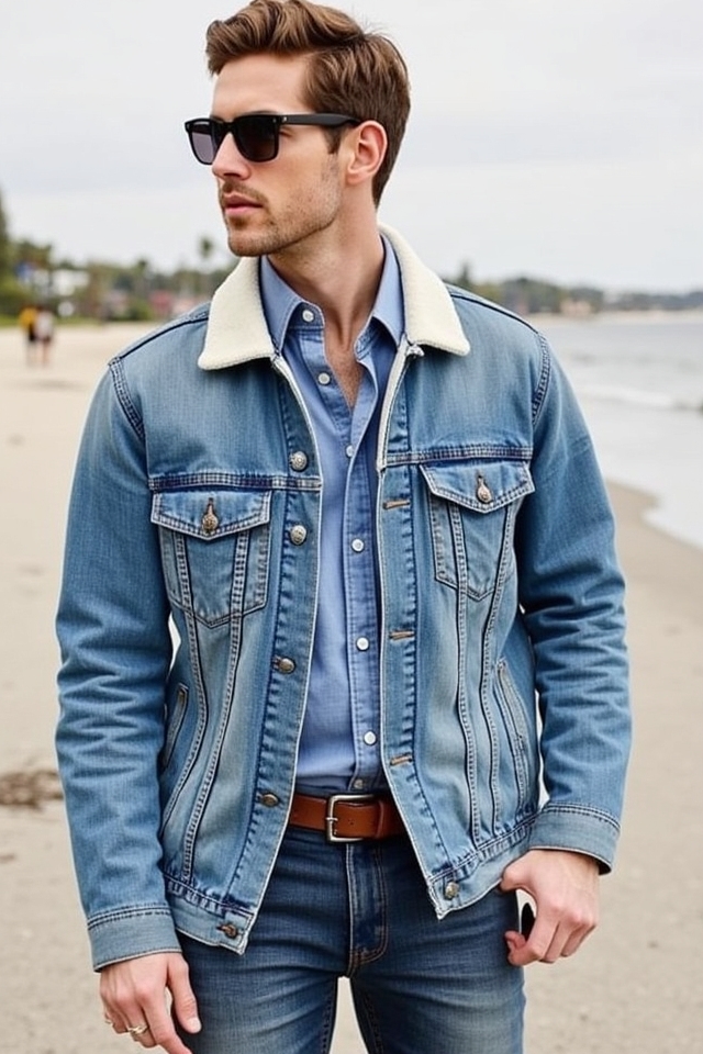 denim jacket with chambray