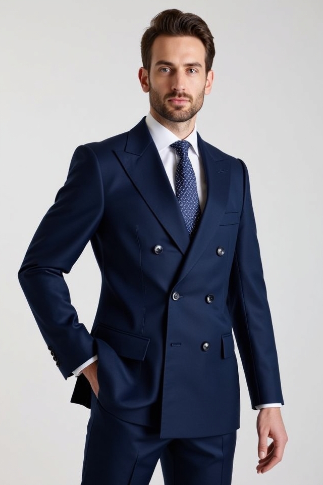 double breasted navy power suit