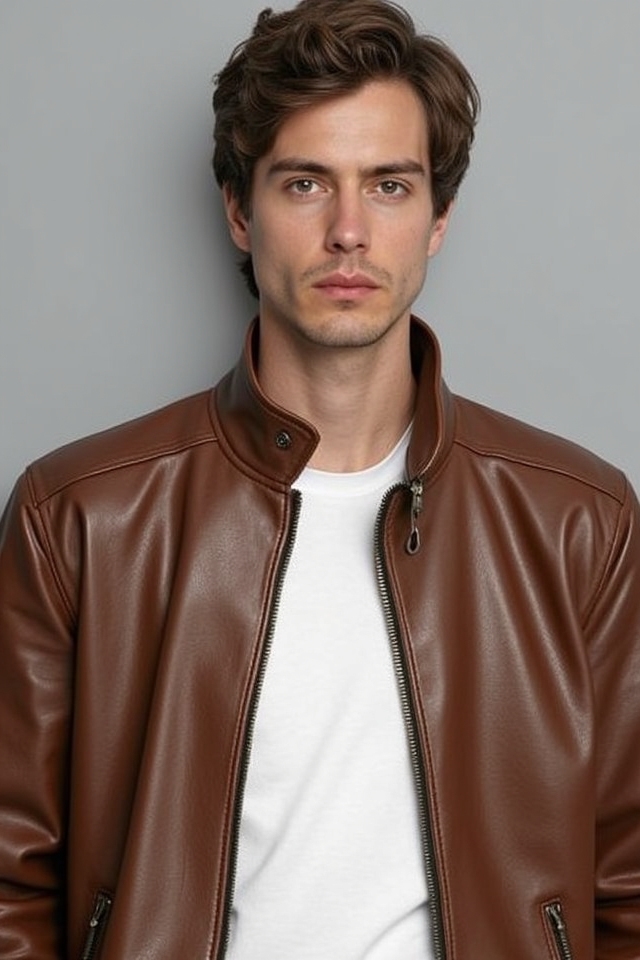 earthy brown leather jacket