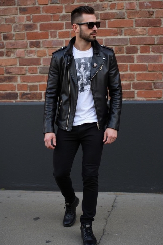 edgy casual leather ensemble