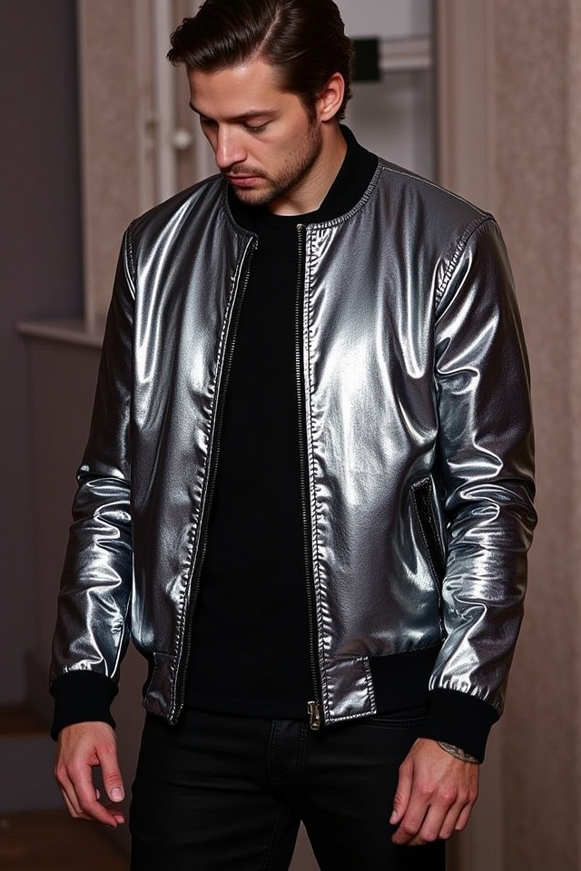 edgy flair metallic bomber