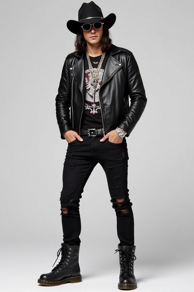 edgy rockstar leather ensemble