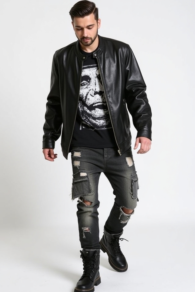 edgy tee ripped jeans