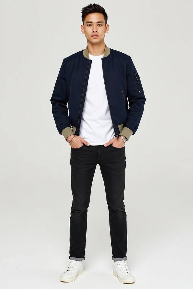 effortless casual bomber outfit
