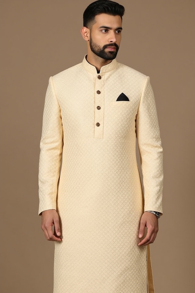 elegant beige handwoven kurta