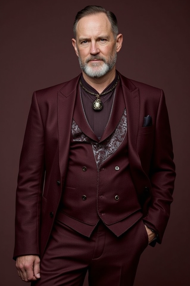 elegant deep burgundy suit