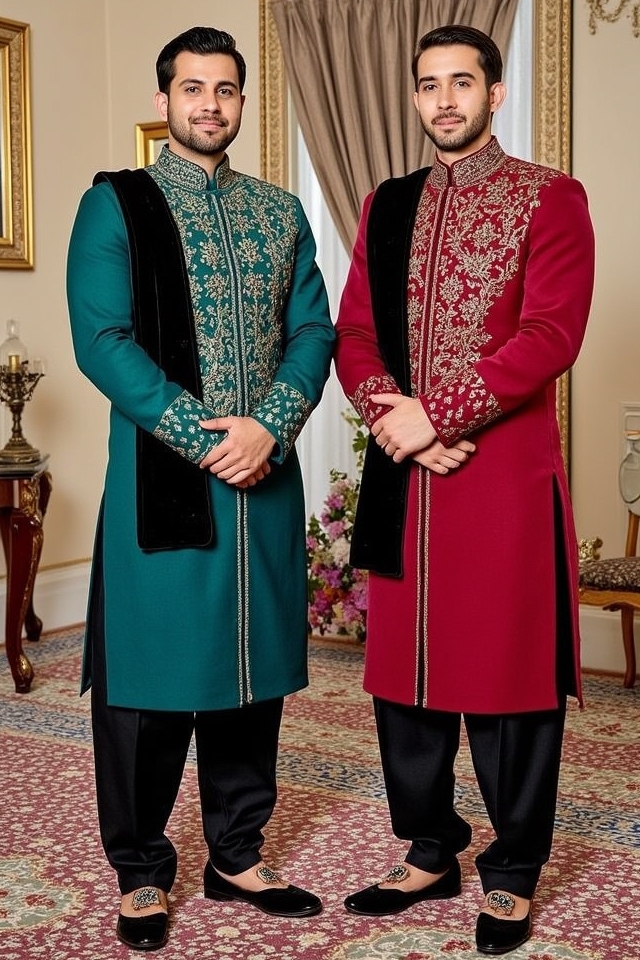 embroidered jewel tone sherwani