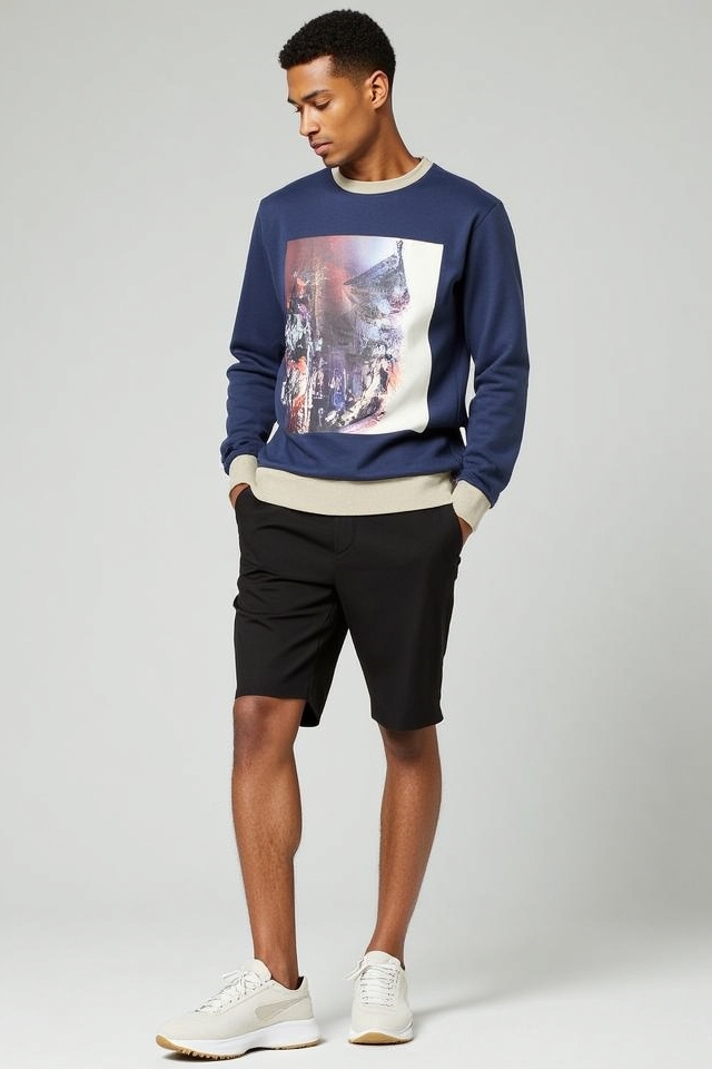 graphic sweatshirt tailored shorts