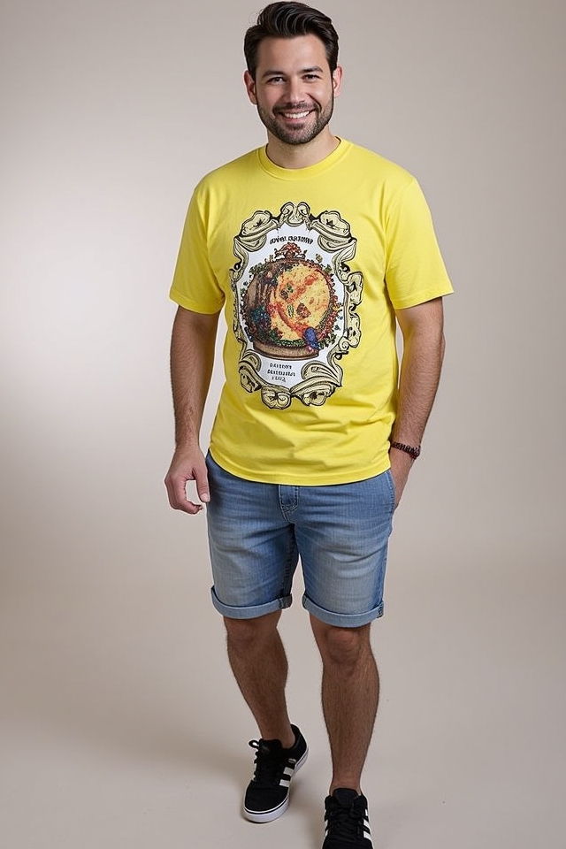 graphic tees and casual shorts