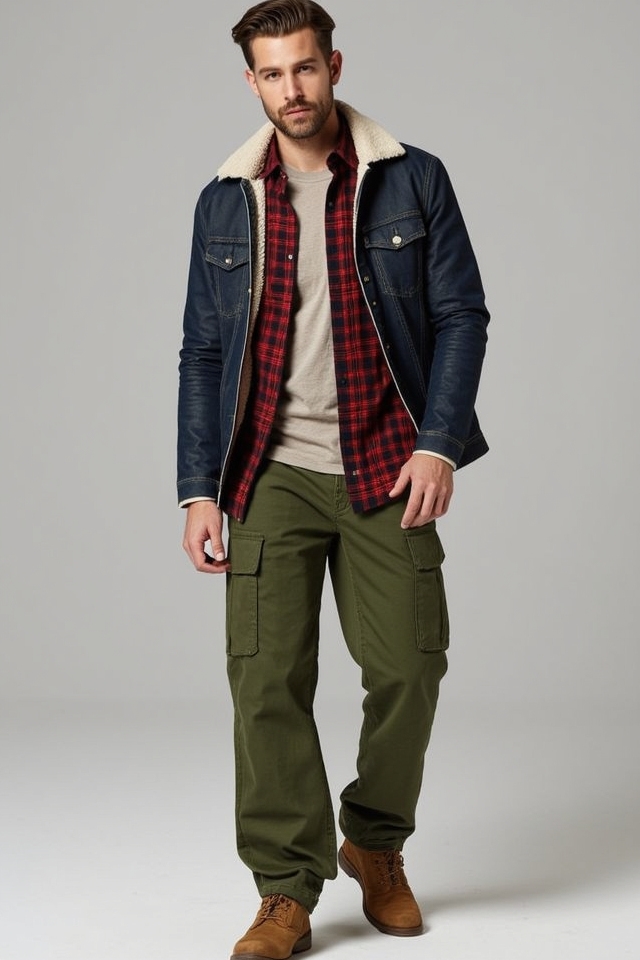 green pants plaid flannel