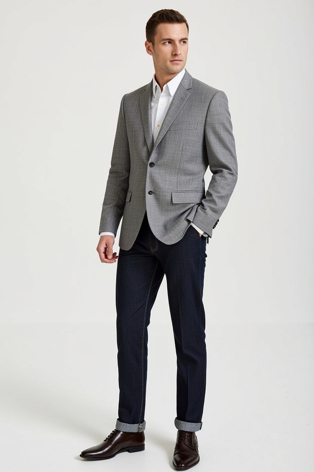 grey blazer dark denim