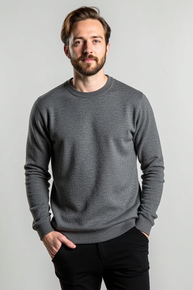 grey sweater black pants