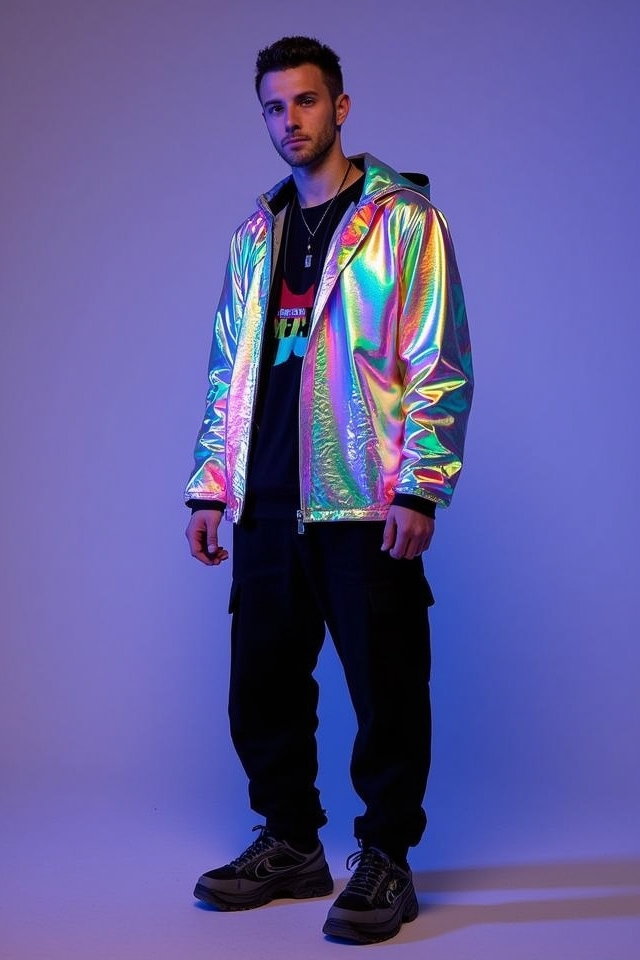 holographic jacket black cargo